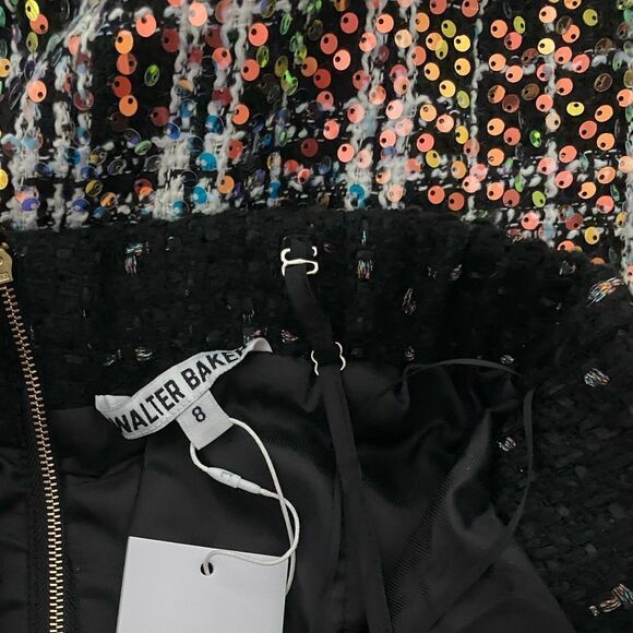 WALTER BAKER Dress NEW Amberly Broadway Tweed Plaid Strapless Mini Black Size 8 - Picture 7 of 10